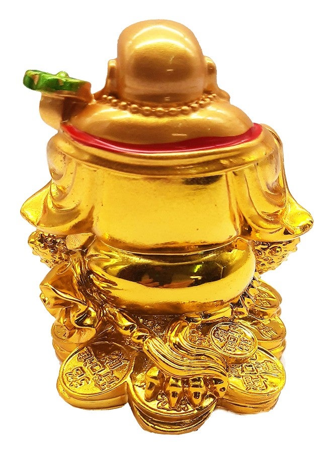 eshoppee laughing buddha budha for good luck laughing buddha seat on frog with wealth ingot and coins - Image 3